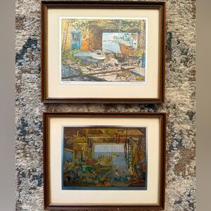 Set of 2 Custom Framed Masterpiece Silver Foil Color Etch Prints